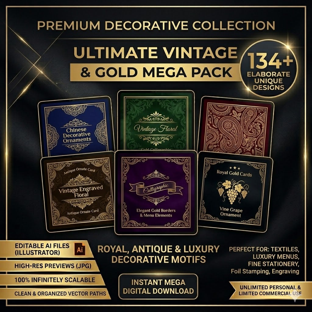 Ultimate Vintage & Gold Ornaments Mega Pack — Premium AI Vector Collection