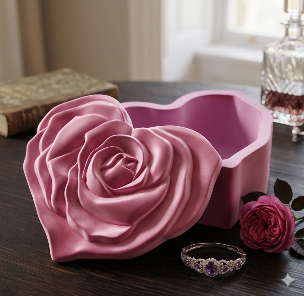 Шкатулка для украшений «Pink Rose Heart» из высокопрочного гипса
