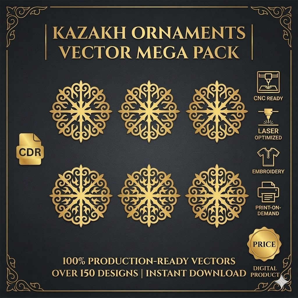 Kazakh Ornaments Vector Mega Pack | National Patterns for CNC Laser Cutting, Engraving & Embroidery | .CDR