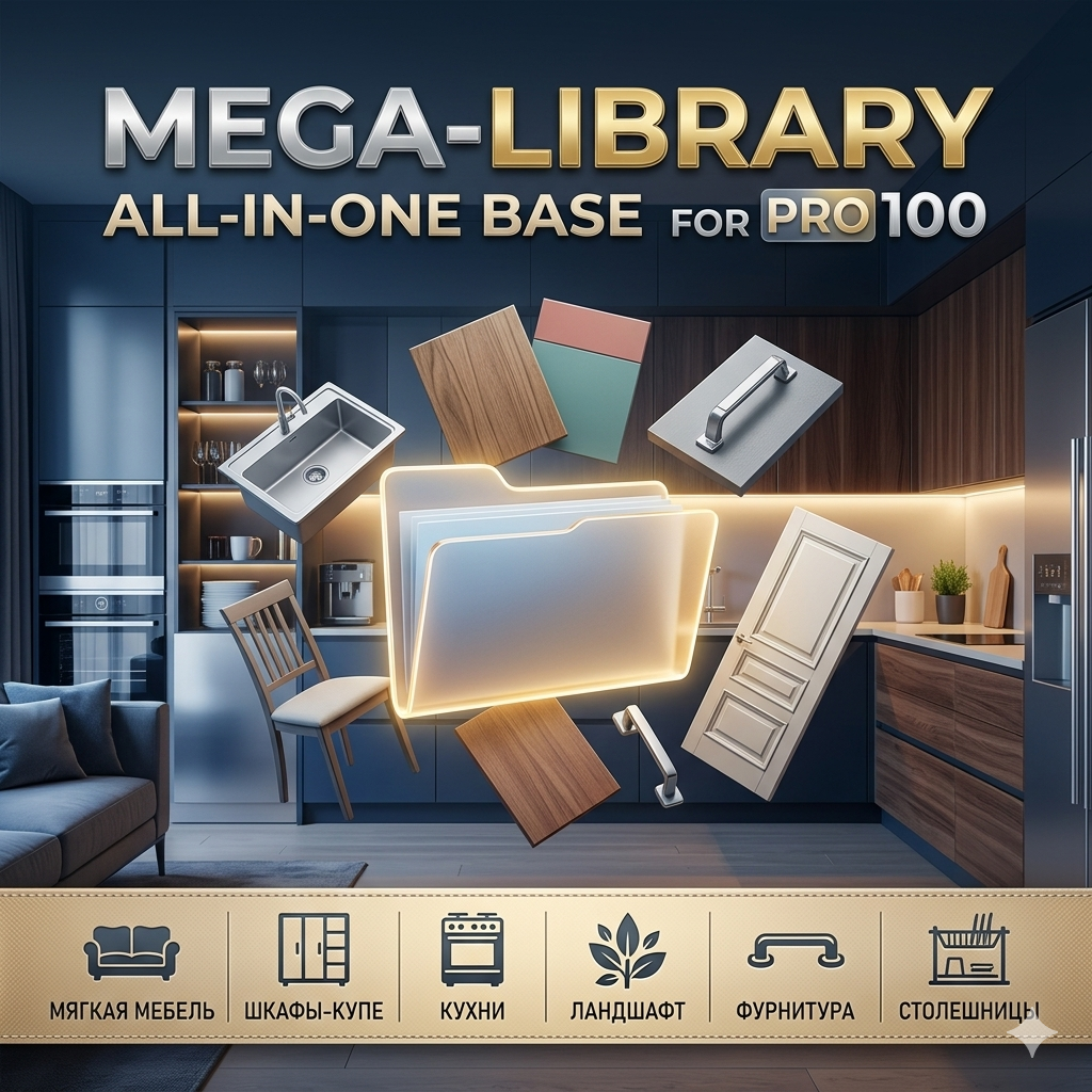 Универсальная Мега-Библиотека для PRO100 (Полный Комплект: Мебель, Материалы, Элементы, Фурнитура)