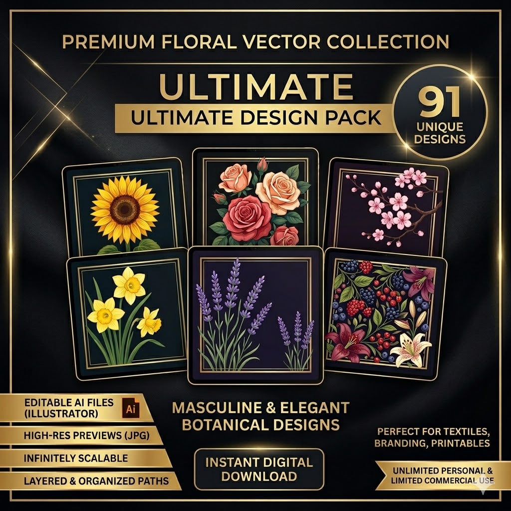 Premium Floral Vector Cards Collection — 91 Aesthetic AI Files