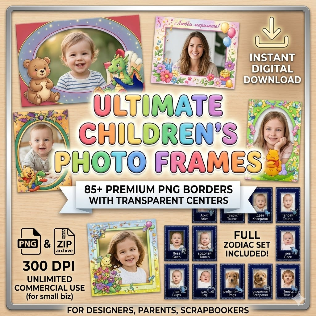 Ultimate Children's Photo Frames Png Pack — Cute & Zodiac Border Collection