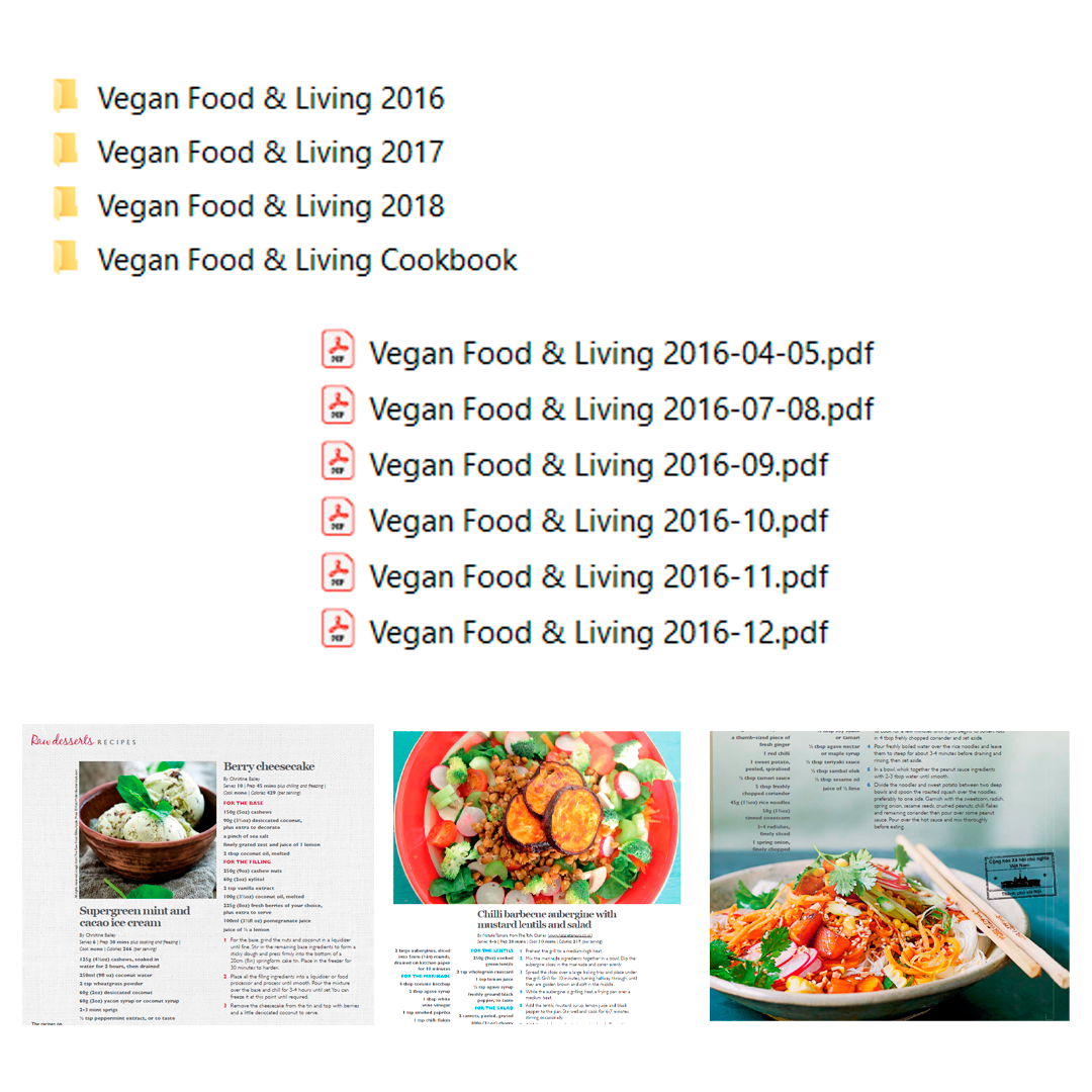 Vegan Food & Living Magazine Ultimate Digital Bundle - 2016, 2017, 2018 Full Years + Bonus Vegan Cookbook, PDF Instant Download