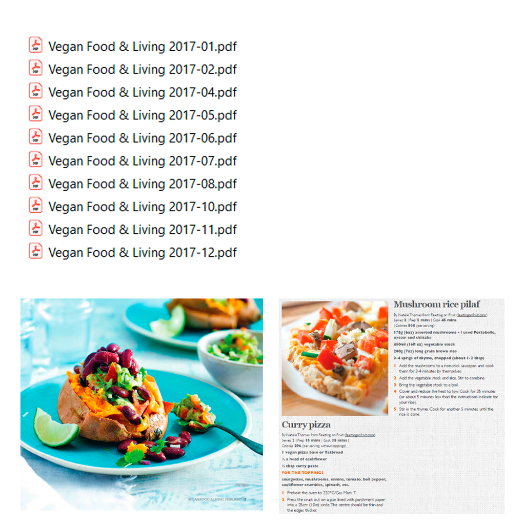 Vegan Food & Living Magazine Ultimate Digital Bundle - 2016, 2017, 2018 Full Years + Bonus Vegan Cookbook, PDF Instant Download
